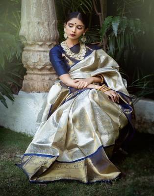 White Zari Woven Art Silk Saree with Unstitched Blouse 3
