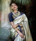 White Zari Woven Art Silk Saree with Unstitched Blouse