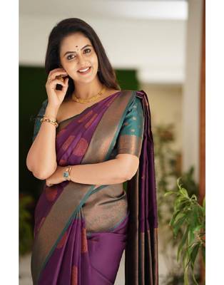 Purple Zari Woven Saree with Green Border 1