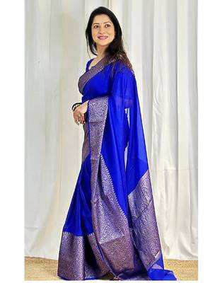 Blue woven art silk saree with blouse 1