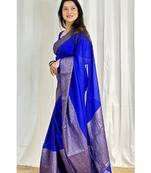 Blue woven art silk saree with blouse