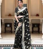 Black Woven Art Silk Saree with Zari Weaving & Unstitched Blouse