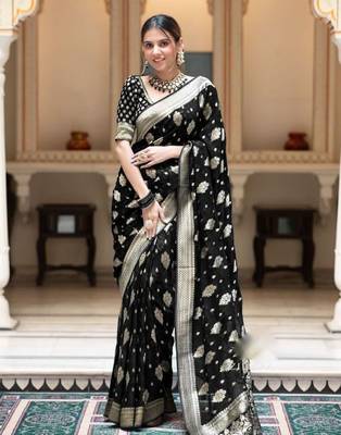 Black Woven Art Silk Saree with Zari Weaving & Unstitched Blouse 2