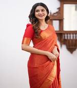 Orange Zari Woven Art Silk Saree with Unstitched Blouse