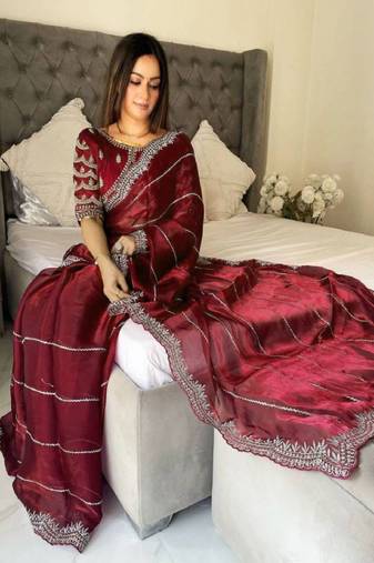 Maroon Art Silk Zari Woven Saree with Blouse