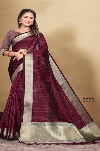 Purple woven art silk saree with blouse
