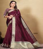 Purple woven art silk saree with blouse