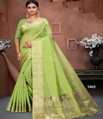 Olive woven art silk saree with blouse