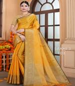 Yellow woven art silk saree with blouse