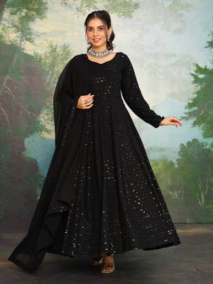 Licorice Black Chikankari Anarkali Dress With Georgette Dupatta & Bottom (Set Of 3) 1