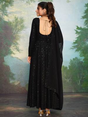 Licorice Black Chikankari Anarkali Dress With Georgette Dupatta & Bottom (Set Of 3) 3