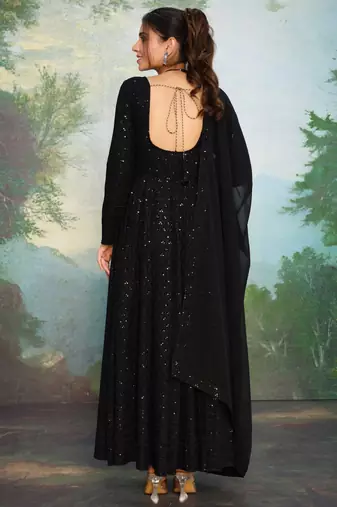 Licorice Black Chikankari Anarkali Dress With Georgette Dupatta & Bottom (Set Of 3)