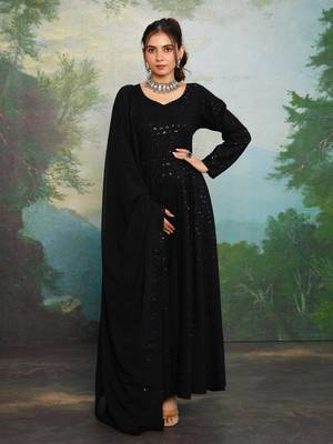 Licorice Black Chikankari Anarkali Dress With Georgette Dupatta & Bottom (Set Of 3) 4