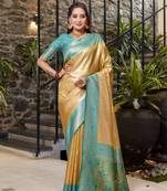 Cream Sarla tissue soft silk bland contrust border saree with Blouse