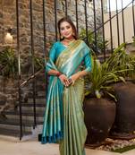 Green Sarla tissue soft silk bland contrust border saree with Blouse