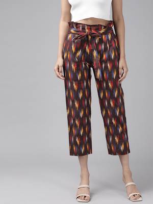  women's cotton ikat printed regular fit casual trouser pants 1