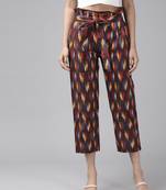 Yash gallery women's cotton ikat  printed regular fit casual trouser pants