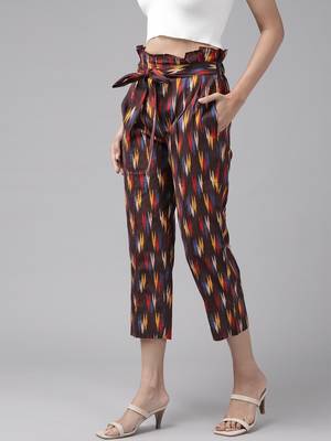  women's cotton ikat printed regular fit casual trouser pants 2