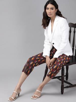  women's cotton ikat printed regular fit casual trouser pants 3
