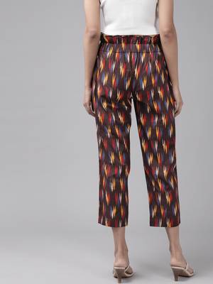  women's cotton ikat printed regular fit casual trouser pants 4