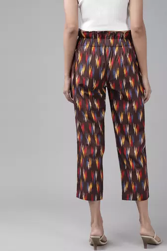  women's cotton ikat printed regular fit casual trouser pants