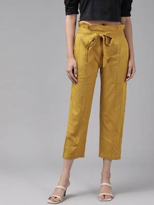  women's cotton flex stripe printed regular fit casual trouser pants 1