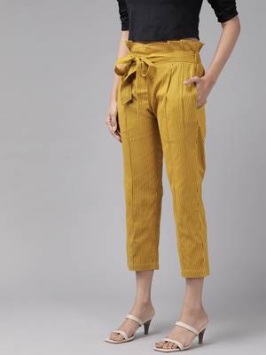  women's cotton flex stripe printed regular fit casual trouser pants 2