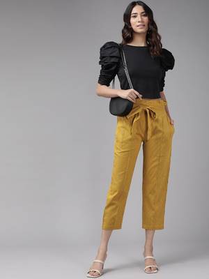  women's cotton flex stripe printed regular fit casual trouser pants 3