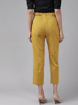  women's cotton flex stripe printed regular fit casual trouser pants 4