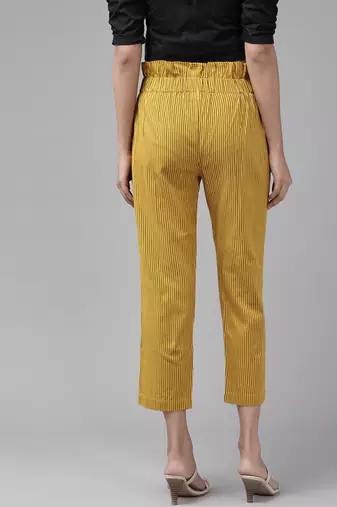  women's cotton flex stripe printed regular fit casual trouser pants
