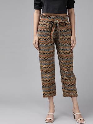  women's cotton zig-zag printed regular fit casual trouser pants 1
