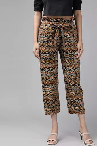 Yash gallery women's cotton zig-zag printed regular fit casual trouser pants
