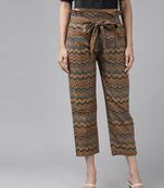 Yash gallery women's cotton zig-zag printed regular fit casual trouser pants