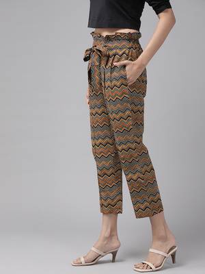  women's cotton zig-zag printed regular fit casual trouser pants 2