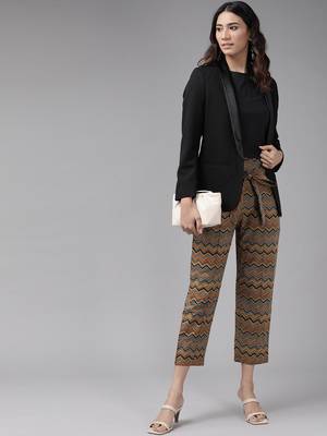  women's cotton zig-zag printed regular fit casual trouser pants 3