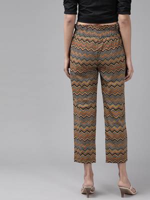  women's cotton zig-zag printed regular fit casual trouser pants 4