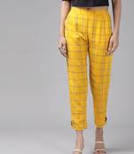 Yash gallery women's rayon checks printed regular fit casual trouser pants