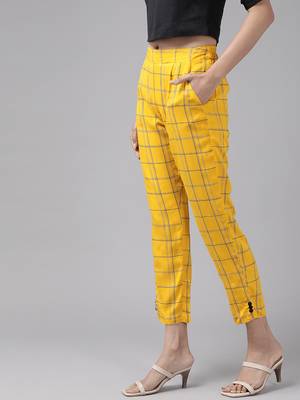  women's rayon checks printed regular fit casual trouser pants 2