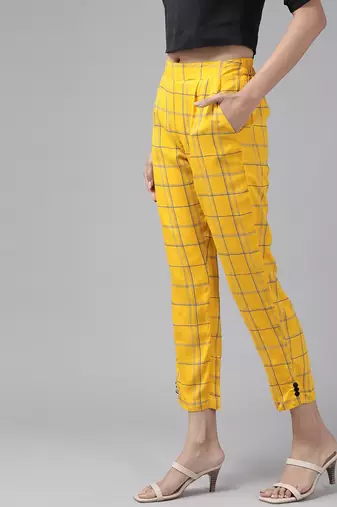  women's rayon checks printed regular fit casual trouser pants