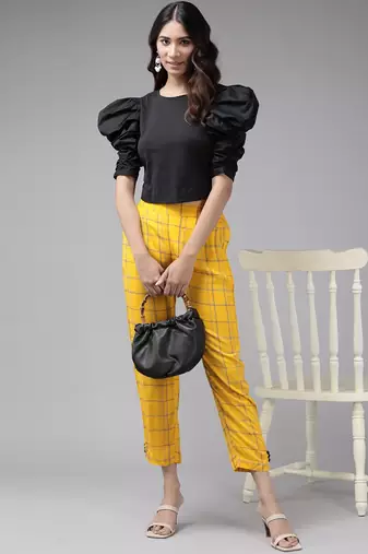  women's rayon checks printed regular fit casual trouser pants