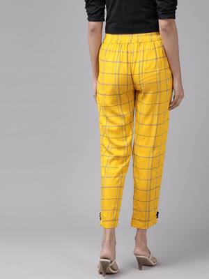 women's rayon checks printed regular fit casual trouser pants 4