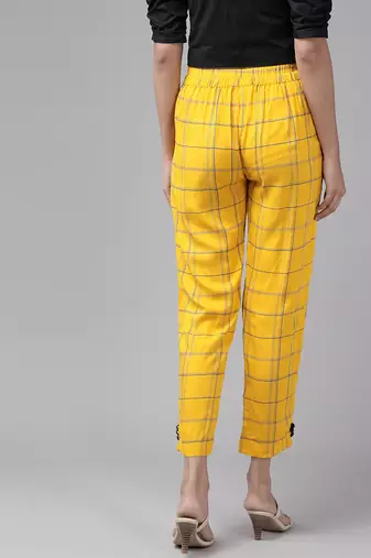  women's rayon checks printed regular fit casual trouser pants