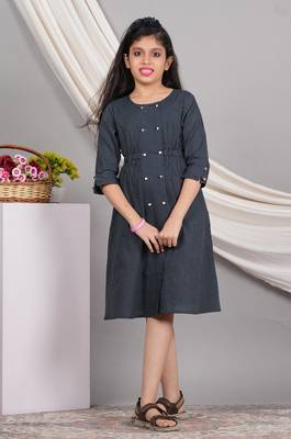  kids kantha cotton stripes printed regular tunic (blue) 1