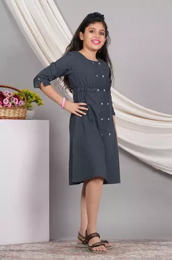  kids kantha cotton stripes printed regular tunic (blue)