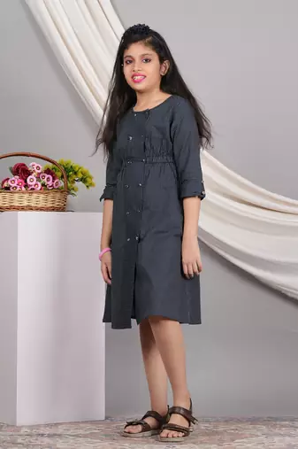  kids kantha cotton stripes printed regular tunic (blue)