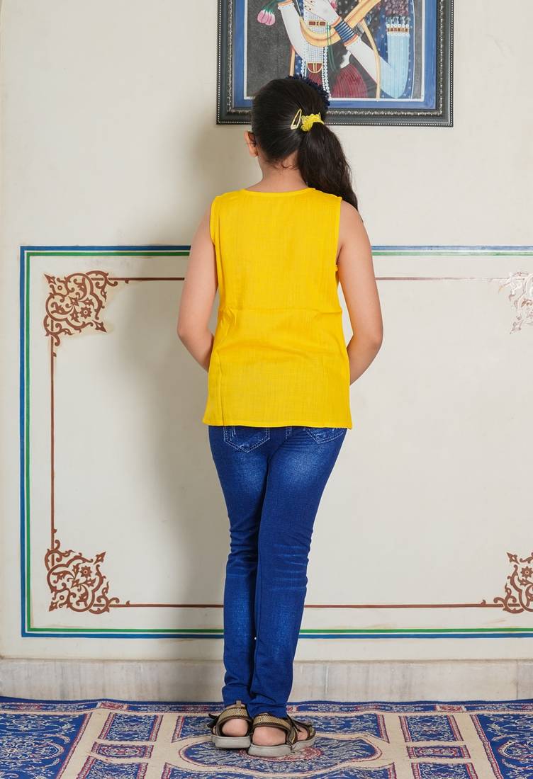 Yash gallery kids floral embroidery top(yellow)