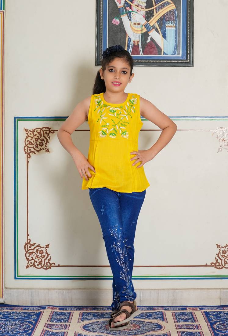 Yash gallery kids floral embroidery top(yellow)