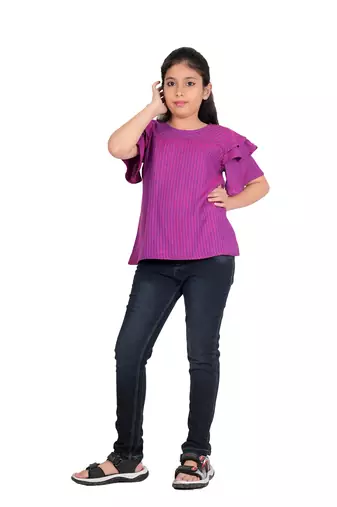  kids viscose stripe regular top (purple)