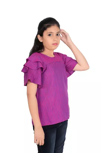  kids viscose stripe regular top (purple)