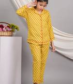 Yash gallery kids cotton slub floral printed night suit(yellow)